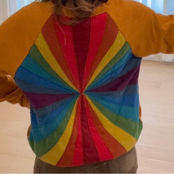 Aviator Nation Rainbow Sunburst Crewneck Sweatshirt Mustard - Picture 2 of 10